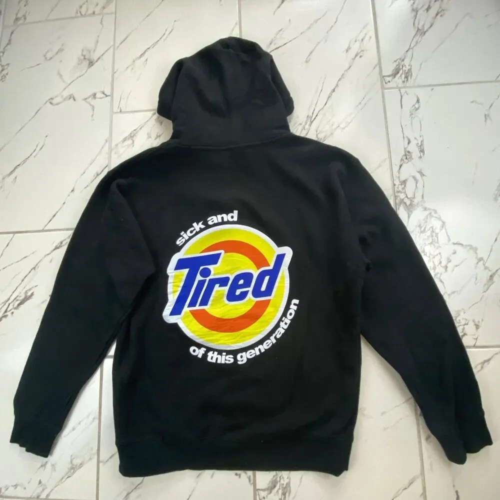 Duke Gomez Men's Medium Black Hoodie Sweatshirt Tired Graphic Pullover Cotton